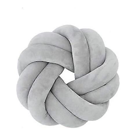 Coussin Boule à Nœuds - Coussin Boule à Nœuds Fait Main, Oreiller de Sieste en Peluche, Coussin Décoratif pour Chambre, Canapé, Voiture, Bureau, Voyage, Diamètre 30 cm, Gris (1/4)
