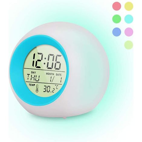 Reloj despertador digital infantil, reloj despertador LED para niños, 7 colores, luz nocturna, reloj despertador con función de repetición para niñas y niños. (1/4)