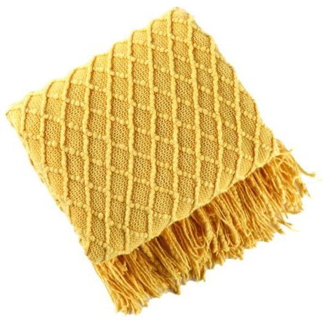 Couverture décorative tricotée pour canapé, chaise, lit, douce, chaude, confortable, légère pour le printemps et l'été (127X172 cm jaune moutarde)-Chrom (1/5)