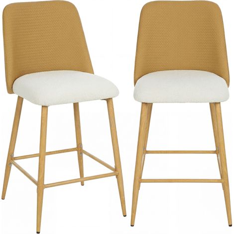 HOMCOM juego de 2 taburetes de bar, taburetes altos de cocina con respaldo y reposapiés, tapizados de lino y PU, marco de acero, marrón