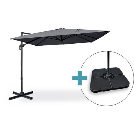 Ampelschirm 3 x 3 m Grau aus Aluminium NAVAGIO - 360° drehbar und neigbar + Beschwerungsplatten