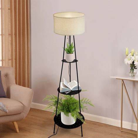 Stehlampe Wohnzimmer, Stehlampe mit Regal aus Massivholz