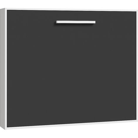 Lit escamotable horizontal 140x190 Optima-Avec matelas-Coffrage Blanc-Façade Gris anthracite (1/5)