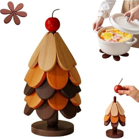 Untersetzer aus Holz für heiße Töpfe Set aus natürlichen Holzuntersetzern, faltbare, handgefertigte Holzuntersetzer für den Weihnachtsbaum, rutsc (1/5)