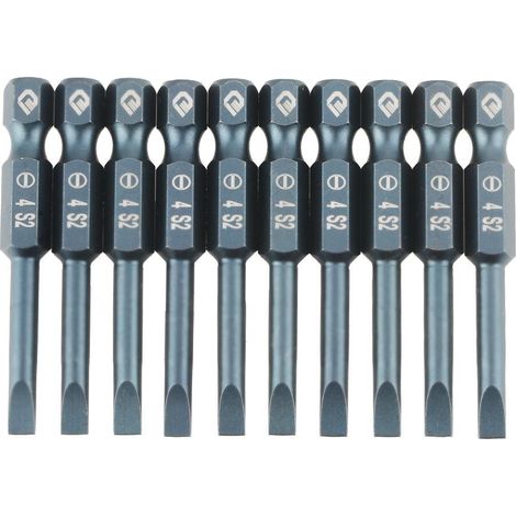 Set mit 10 Schlitzschraubendreherbits – 50 mm – magnetischer Flachkopf – 1/4″ Sechskant – SL4 mm – legierter Stahl