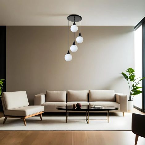Lustre noir et blanc, corps en métal, hauteur réglable 70 cm, diamètre 30 cm, douille E27 max 40 W, éclairage pour les espaces modernes (1/4)