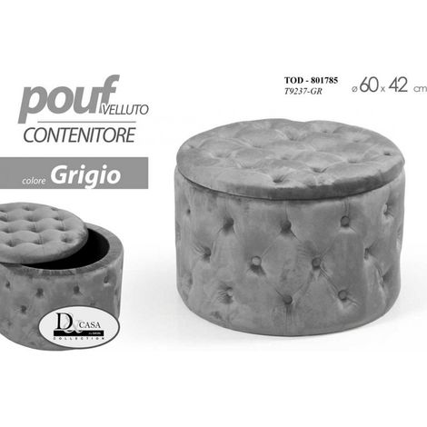 Pouf conteneur velours gris box meuble 60 cm