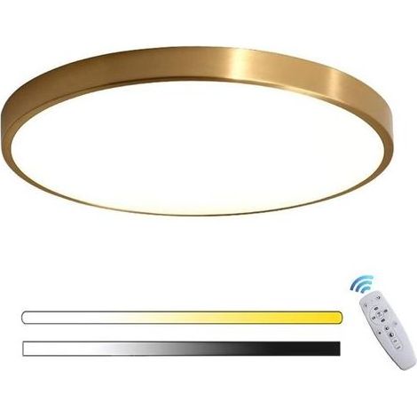 TAISHENGDA-LED Runde Gold-Deckenleuchte, Innenpanel, Moderne dimmbare Schlafzimmer-Deckenleuchte mit Fernbedienung, Ultradünn für Flur, Wohnzimmer, Balkon, Badezimmer, Ankleidezimmerbeleuchtung, Ø30cm (1/5)