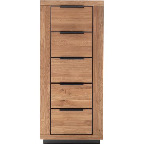 Chiffonnier 5 tiroirs coloris chêne massif huilé - Longueur 62 × Hauteur 142 × Profondeur 40 cm (1/5)