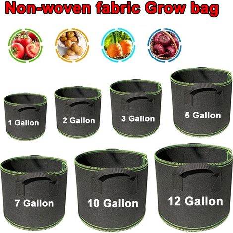 (5 sacs de culture gris, 10 gallons, 40 x 30 cm) pour légumes/fleurs/plantes, en tissu non tissé épais avec poignées et aération