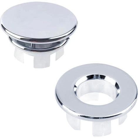 Juego de 2 tapas y anillos de rebosadero para lavabos con orificio de 22-24 mm de diámetro, tapa redonda para lavabos, baño, cocina. (1/5)