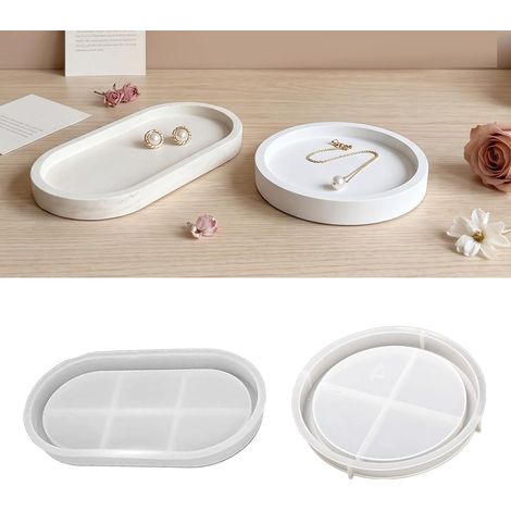 2 Pièces Moule Silicone avec Rainures pour Résine Époxy et Béton Moules Silicone Ovales Allongés Bord Ondulé– Moules Coulée pour Ciment,Plâtre,Résine,Plateau Bijoux DIY (1/5)
