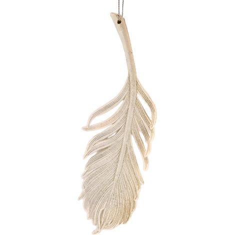 Colgante decorativo de pluma con purpurina color crudo (1/5)