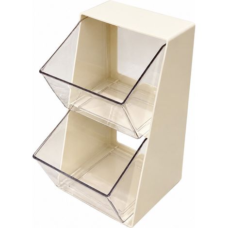 Boîte de rangement transparente pour sachets de thé, porte-capsules de café de bureau, organisateur de garde-manger de bureau, blanc crème (1/5)