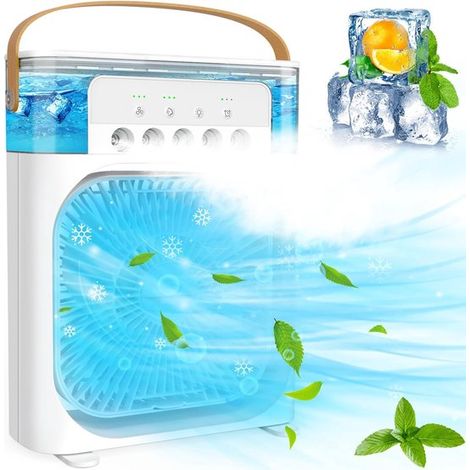 Raffrescatore d'aria personale，alimentato tramite USB，3 velocità，timer da 1-2-3 ore，regolabile a 360°，ideale per ufficio，camera e auto (bianco)