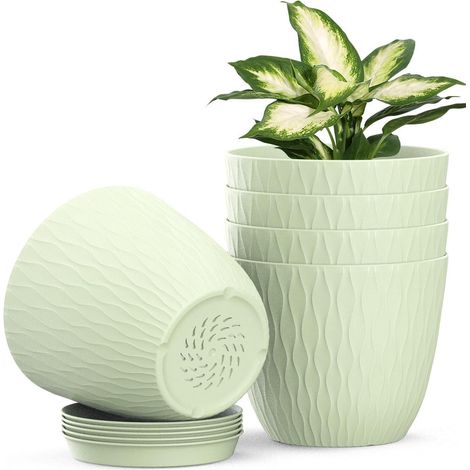5er Set Blumentöpfe mit Bewässerungssystem 15.3cm Hellgrün für Innen & Außen (1/5)