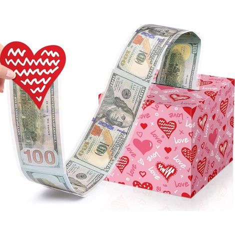 Boîte à argent Saint-Valentin pour retrait d'espèces : Boîte à argent rose et rouge pour cadeau avec carte de vœux, boîte à cadeau Saint-Valentin surprise avec rouleau d'argent (1/5)