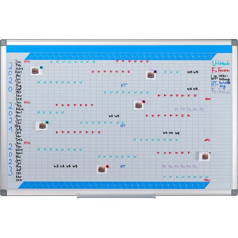 Relaxdays Whiteboard Planner, Annuale, Lavagna Magnetica, Cancellabile, Bacheca, Portapennarelli, 60 x 90 cm, Bianca