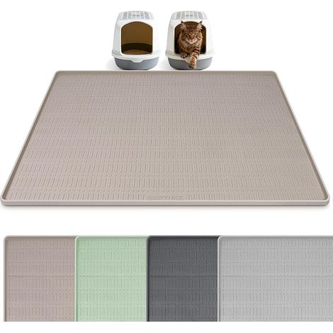 Tapis en silicone pour litière de chat, très grand tapis anti-projetions pour chats et animaux, texture douce, étanche, antidérapant, pour garder le sol propre (Kaki, 119x89cm) (1/5)