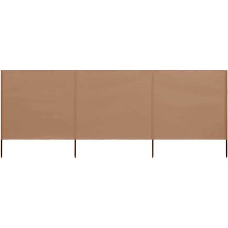 Paravent camping – 3 panneaux – 400 x 80 cm – Taupe – 4 poteaux bois – Intimité – Plage et jardin (1/5)