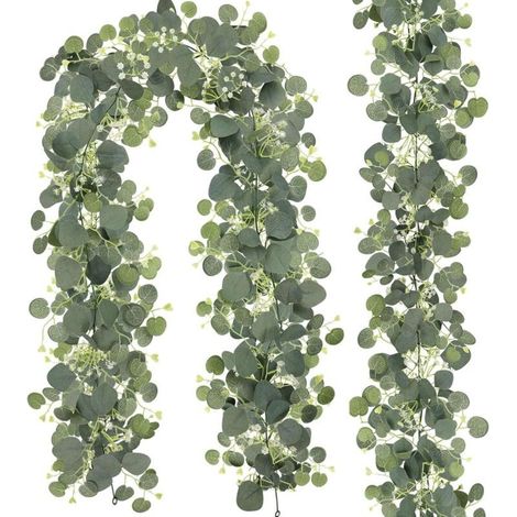 Bardusch-Lot 2 guirlandes eucalyptus artificielles + fleurs blanches, déco mariage (1/5)