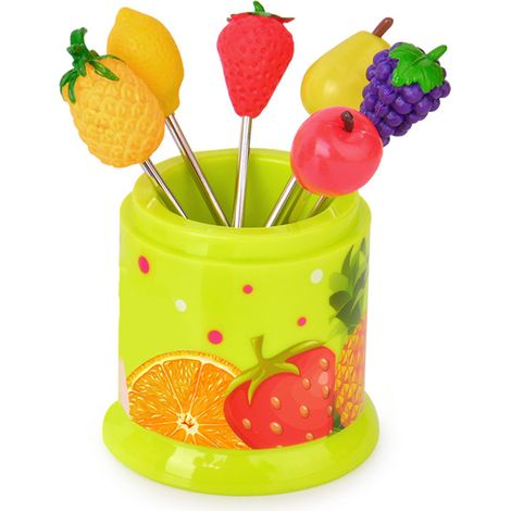 Ensemble de 6 fourchettes à fruits en acier inoxydable, fourchettes à dessert, fourchettes à gâteaux, cadeau pour une fête à la maison (vert) (1/5)