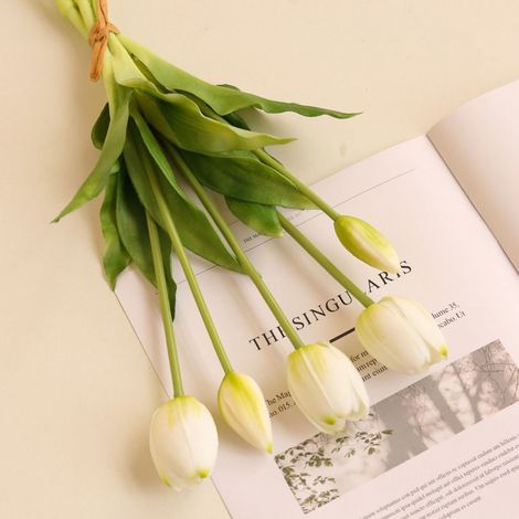 Bouquet de tulipes en silicone, fleur artificielle au toucher réaliste, romantique, haute qualité, 5 têtes (1/5)