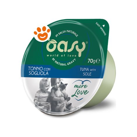 Oasy Cat More Love Green Cup Tonno con Sogliola  - Oasy Cat More Love Green Cup Tonno con Sogliola - Vaschetta da 70 Gr