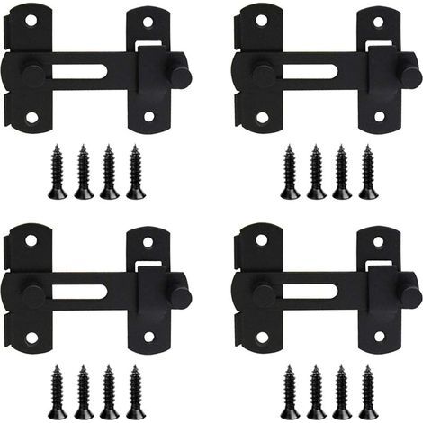 Lot de 4 verrous inox loquets de porte serrure coulissante noir avec vis pour porte vitrine cave cave à vin-Fei Yu (1/5)
