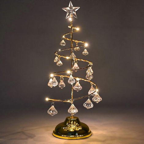 33 cm (13 Zoll) Kristall-Weihnachtslichter-Girlande – Weihnachtsbaum-Tischdekoration – LED-Lampe mit goldenem Kristall-Anhänger (1/5)