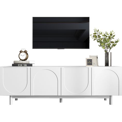 ELVMI TV-Schrank mit 4 Türen und Verstellbaren Einlegeböden, Push-to-Open, für Wohnzimmer, aus Spanplatte, 175 × 38 × 56 cm, Weiß (1/5)