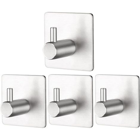 4 ganchos de pared adhesivos de acero inoxidable para baño y cocina, sin necesidad de taladrar. (1/5)