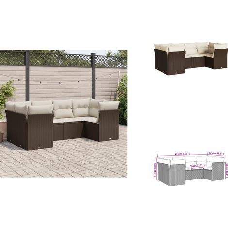 6-tlg. Garten-Sofagarnitur mit Kissen Braun Poly Rattan - Gartensortierungen - Gartenmöbelset - Lounge Möbel - Rattan Sofa - Gartenlounge (1/3)