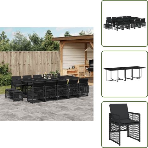 15-tlg. Garten-Essgruppe mit Kissen Schwarz Poly Rattan - Garten Essgruppe - Garten Essgruppen - Outdoor Essgruppe - Terrasse Essgruppe (1/5)