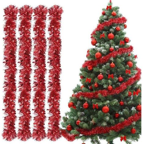 YMYNY Guirlande de Noel Sapin, 4pcs Guirlandes Tinsel Noël, Guirlande Sapin 2m, Guirlande Tinsel Métallique Scintillantes pour Mariage Anniversaire Fête Murs Fenêtres Sapin Decoration Noël - Rouge