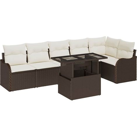 Sofa Set with Cushion 7 pcs Brown Poly rattan vidaXL