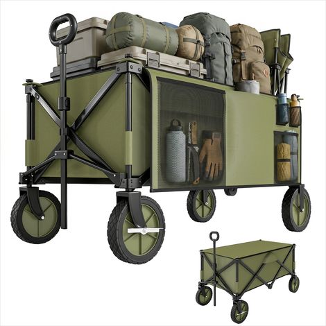 Remorque utilitaire pliable 4 roues acier 125 L avec bâche Vert (1/5)