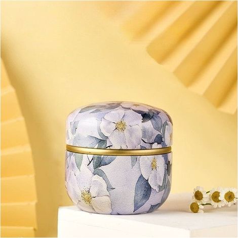 Boîte à thé ronde - Boîte à thé - Boîte à thé en métal - Style vintage - Petit pot de rangement - 8,5 × 8,5 × 8,5 cm - Violet foncé - Fer (1/5)