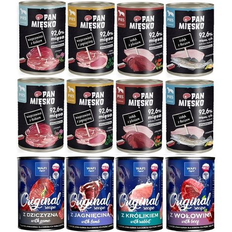 Mr. Meat and Wafi Set mit 12 x 400 g Nassfutter für Hunde, Geschmacksmischung