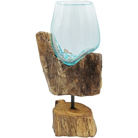 Verre fondu sur bois avec support - Bol moyen- Vendu par 1 (1/4)
