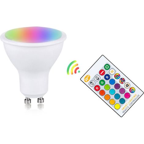 Ampoule LED GU10 10W 2 pièces RGB+ blanc chaudTasse lumineuse magique télécommandée - (1/5)