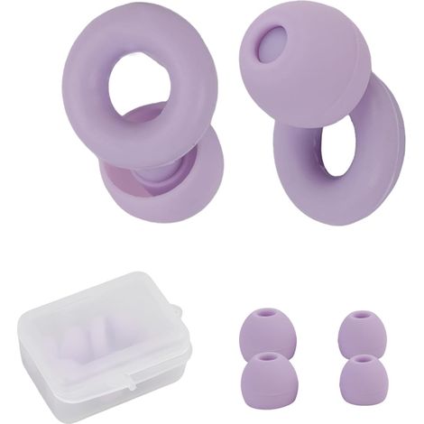 Purple earplugs for sleeping, made of soft silicone for superior hearing protection, ultra-soft, reusable, noise reduction, medium size, 28 dB noise reduction (1/5)