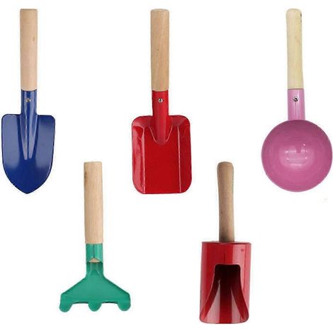 Ensemble de 6 outils de jardinage pour enfants avec manche en bois robuste et métal, jouets de sable pour enfants en extérieur (1/4)