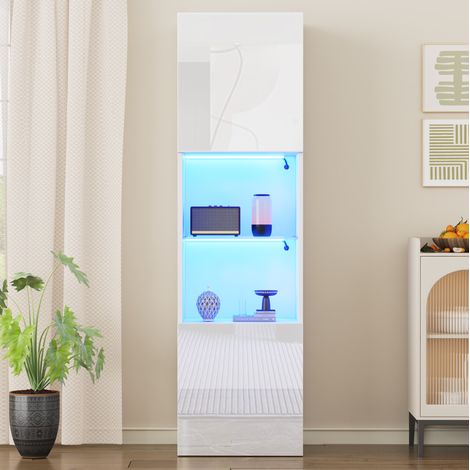 Vitrina 45x35x160 cm blanca brillo en tablero de partículas con LED y estante de vidrio (1/5)