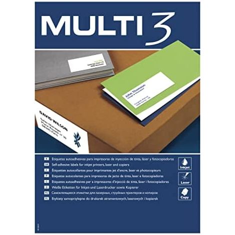 MULTI 3 4723 - Etiquetas adhesivas para impresión, inkjet laser y fotocopiadoras - Medida 70 x 36 mm, pack de 100 hojas (1/2)