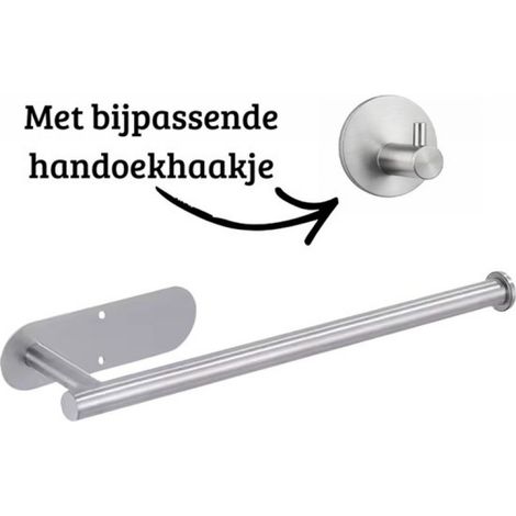 Porte-rouleau de cuisine - Support mural auto-adhésif pour mouchoirs en papier - Acier inoxydable - Crochet porte-serviettes GREENVIDA inclus (1/5)