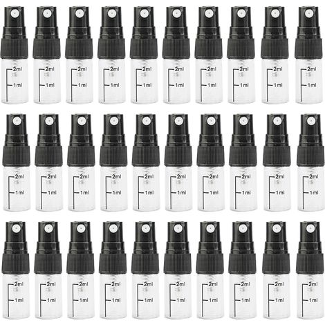 Flacon Pulvérisateur - 2 ml 3 ml 5 ml - Transparent Noir - Rechargeable - Voyage Gym Parfum Huiles Essentielles - Lot de 30 (1/5)