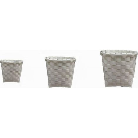 Cleafe - Set 3 Pezzi Cestini Porta Oggetti Organizer Tessuto Bagno Rotondi Bianco 59074 - (1/3)