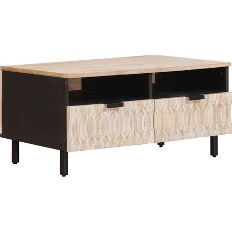 Couchtisch mit Schubladen Weiß 80 x 54 x 40 cm Massivholz Mango