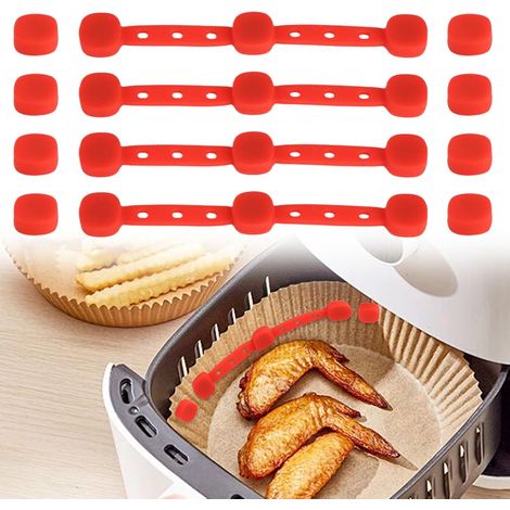 4 Pcs Boucles Magnétiques En Silicone Pour Papier Cuisson Friteuse À Air, Attaches Papier Sulfurisé Résistantes À La Chaleur, Évitent Brûlures, Compatible Toutes Friteuses À Air Chaud (1/5)